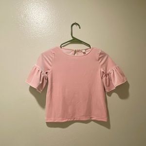 Girls pink velour/velvet top with ruffle sleeves